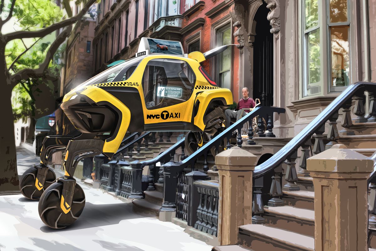 walking cars NYC taxi rendering