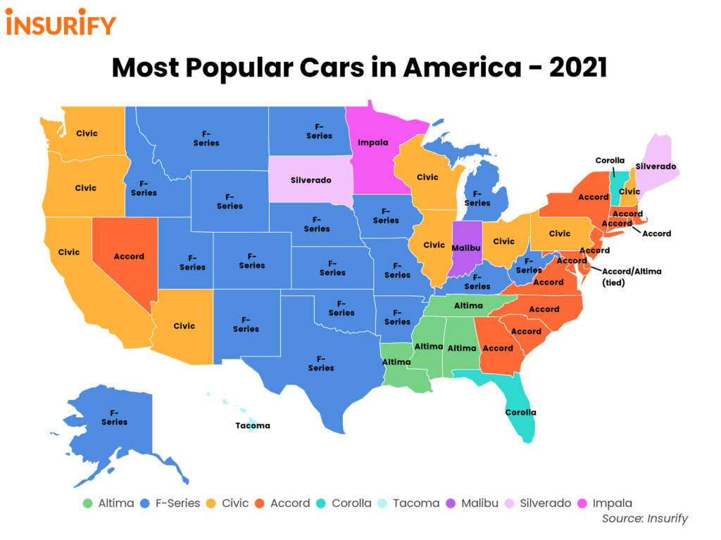 most popular cars in each state
